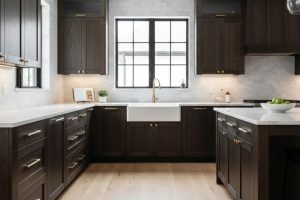 Dark Wood Cabinets with Light Floors